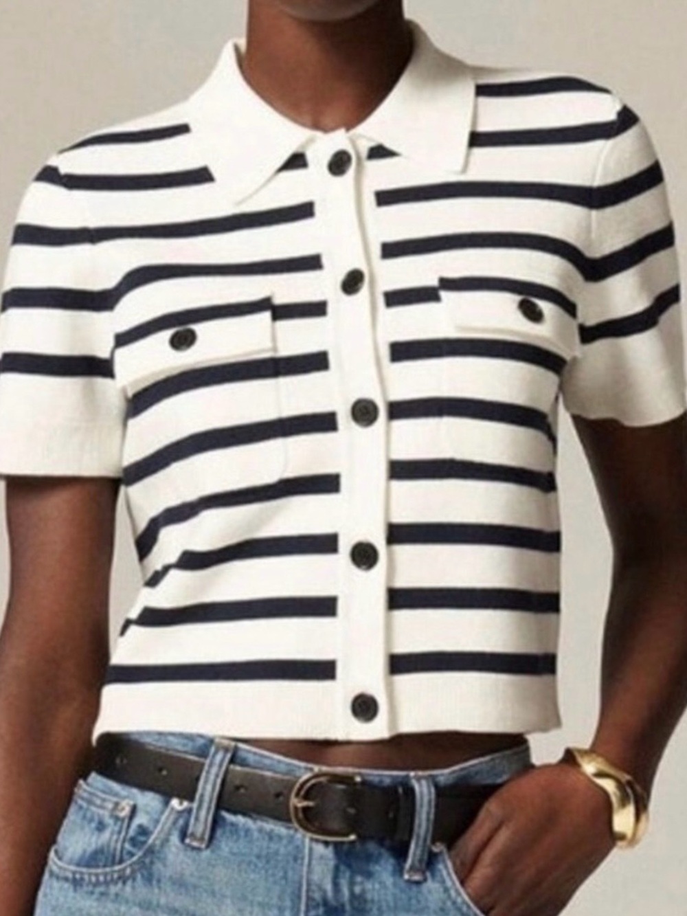J. Crew Collared Short-Sleeve Cardigan in Stripe